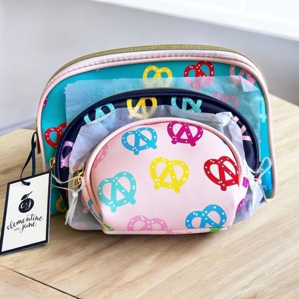 Clementine and Jane “PRETZEL” 3- piece cosmetic bag set NWT
